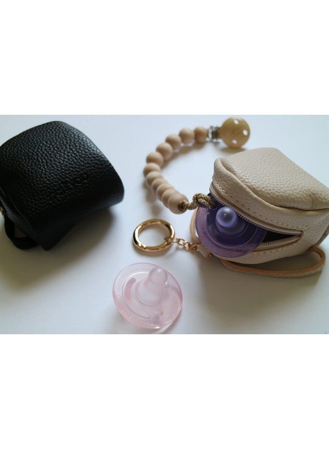 purifyou Premium Leather Pacifier and Nipple Shield Cases - Set of 2 Black & Beige | Case for Diaper Bag & Stroller | Pacifier Box for Travel | Keeps Baby’s Binkies Clean and Accessible - Image 5