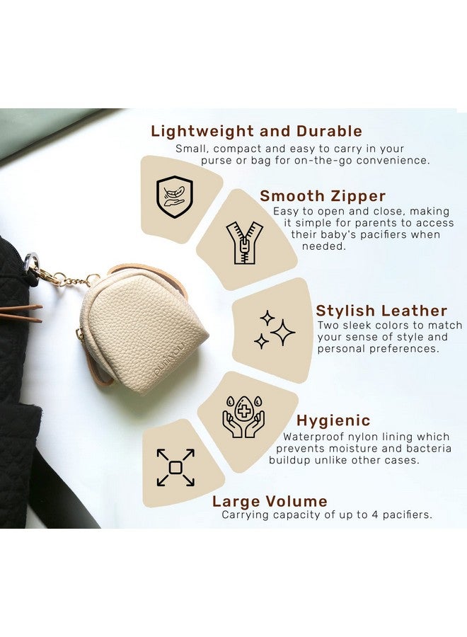 purifyou Premium Leather Pacifier and Nipple Shield Cases - Set of 2 Black & Beige | Case for Diaper Bag & Stroller | Pacifier Box for Travel | Keeps Baby’s Binkies Clean and Accessible - Image 2