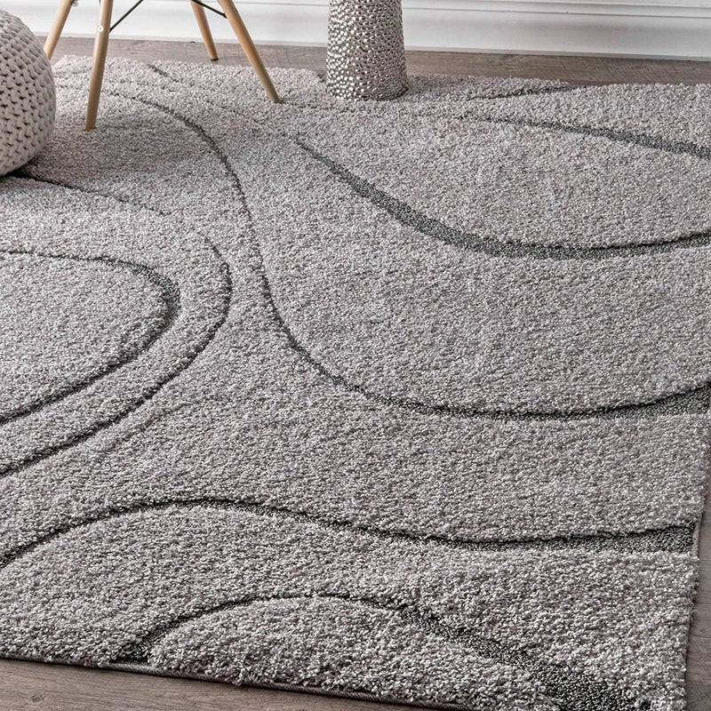 Naze Modern Silky Smooth Geometric Traditional Contemporary Shaggy Rug Carpet for Bedroom Hall Grey and Ivory Pattern 1 4x6 feet