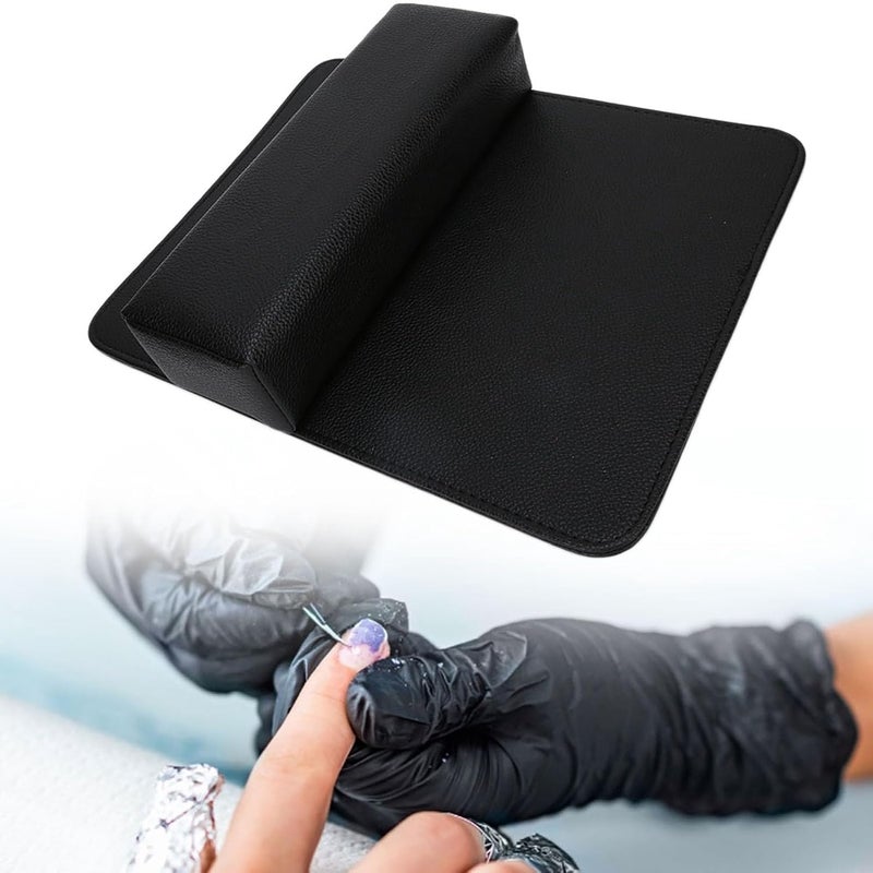 Soft Manicure Hand Pillow and Arm Rest Cushion Set, Nail Art Hand Support Pad with Non - Slip Table Mat for Salon and Home Use, PU Material in Pink or Black (Black) - Image 2