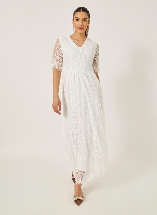 Styli Lace Overlay Maxi Dress - Image 1