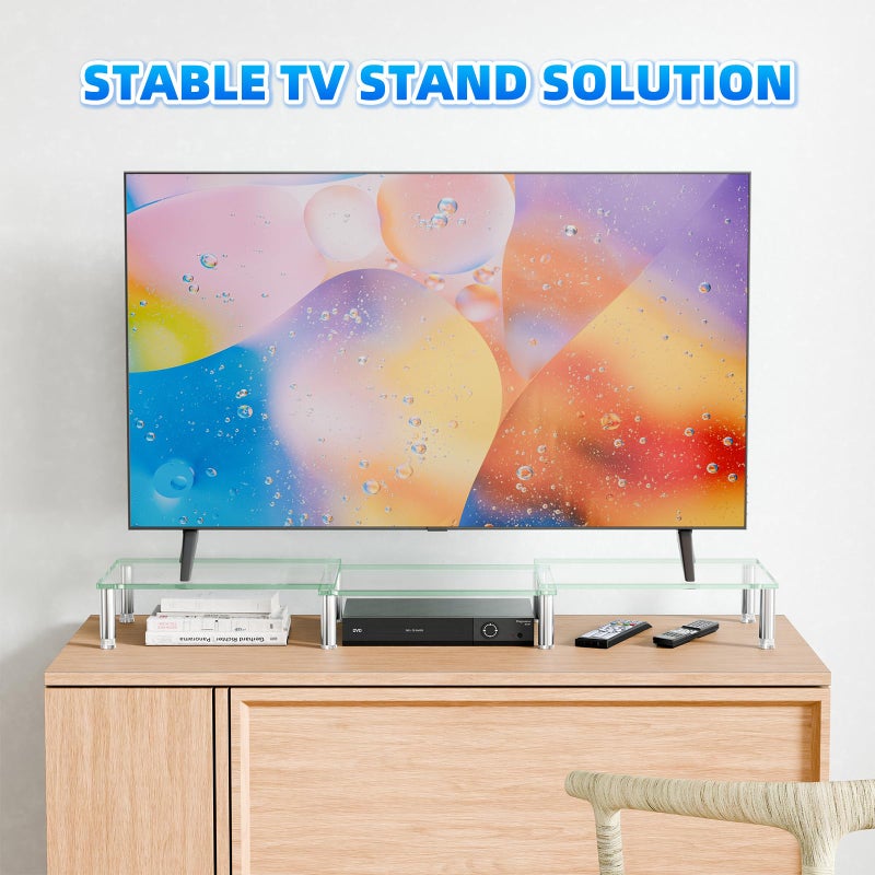 Simple Trending Dual Monitor Stand Riser, Computer Office Desktop Organizer for 2 Monitors with Tempered Glass, Adjustable Length and Angle Stand for Laptop,Printer,TV - Image 5