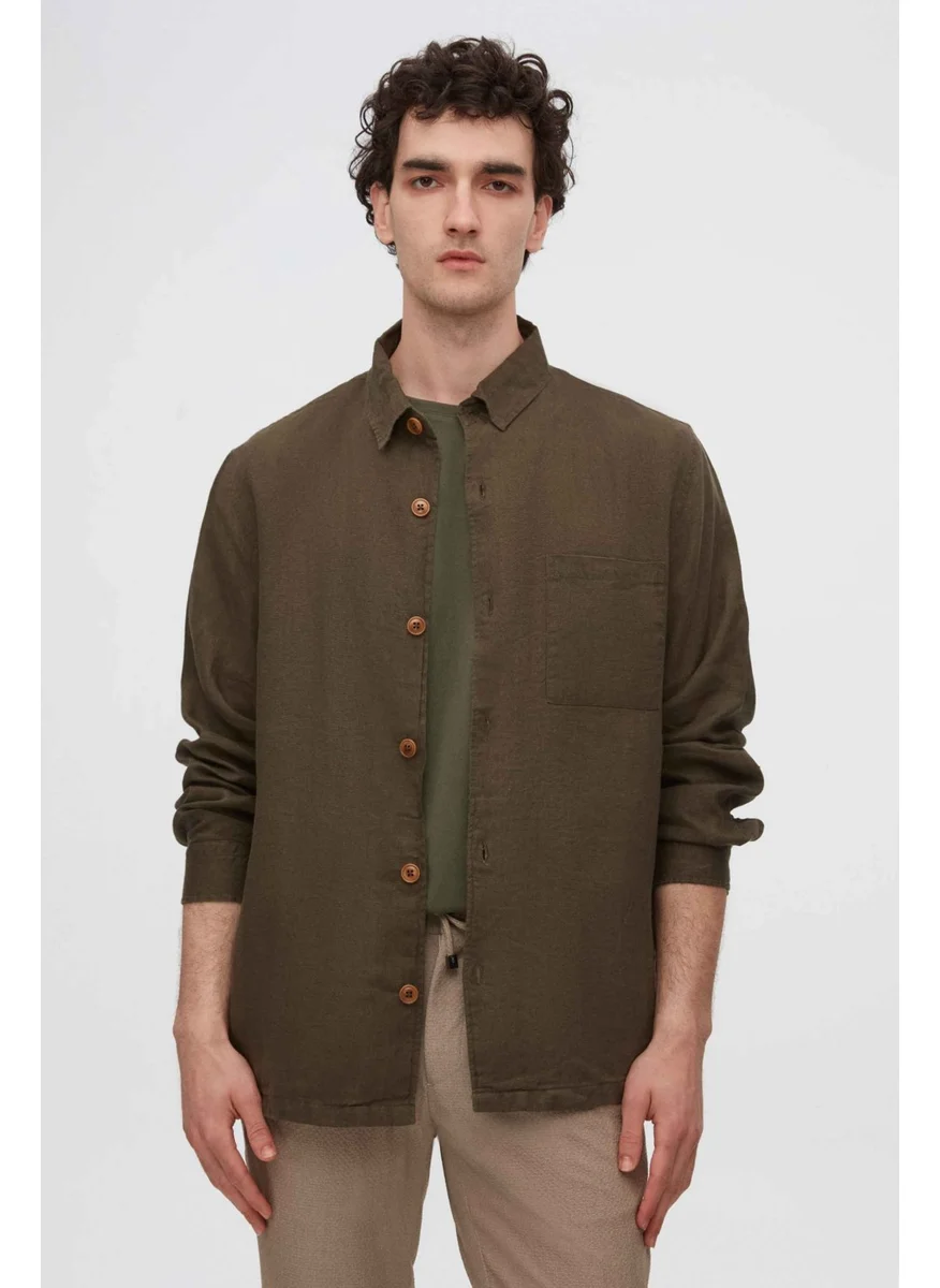 D'S DAMAT Comfort Fit Khaki Plain 100% Linen Shirt Jacket 2HC04S2194850