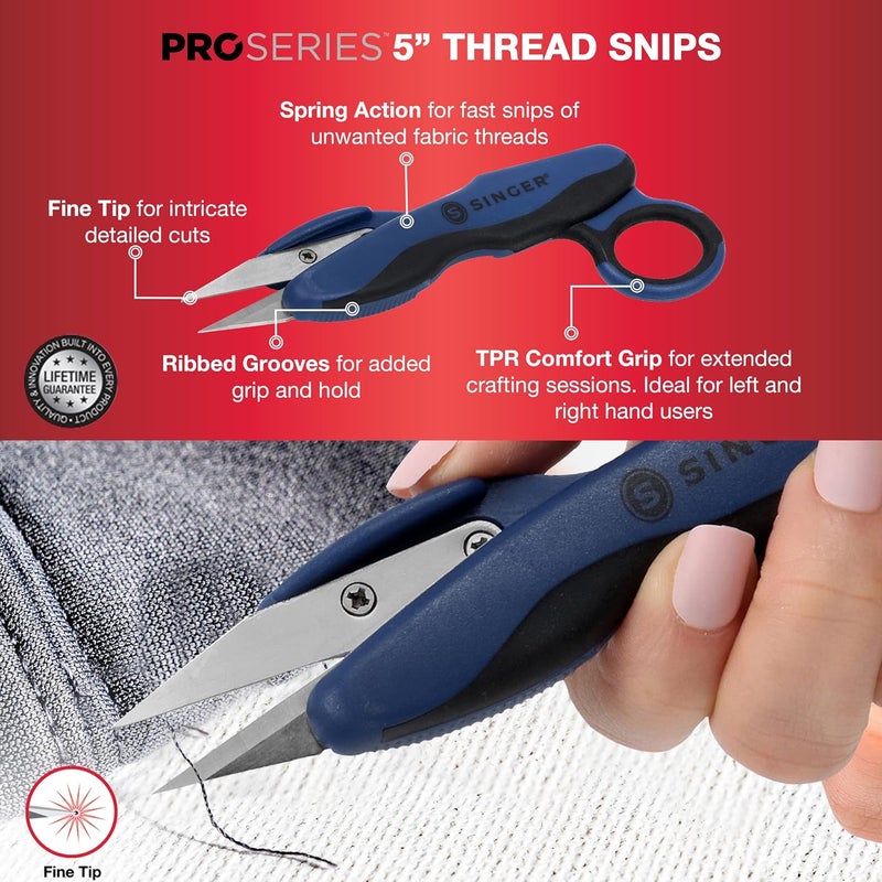 SINGER ProSeries Sewing Scissors Bundle: 8.5" Heavy Duty Fabric, 4.5" Detail Embroidery, 5" Thread Snips With Comfort Grip (Dark Blue) - Image 5