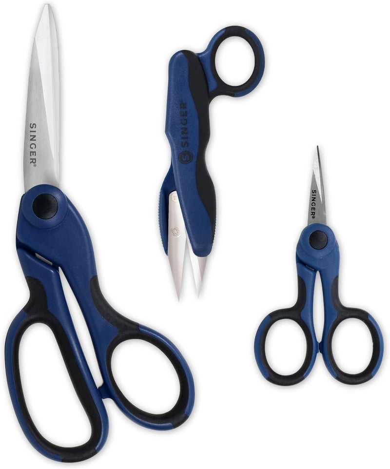 SINGER ProSeries Sewing Scissors Bundle: 8.5" Heavy Duty Fabric, 4.5" Detail Embroidery, 5" Thread Snips With Comfort Grip (Dark Blue) - Image 1