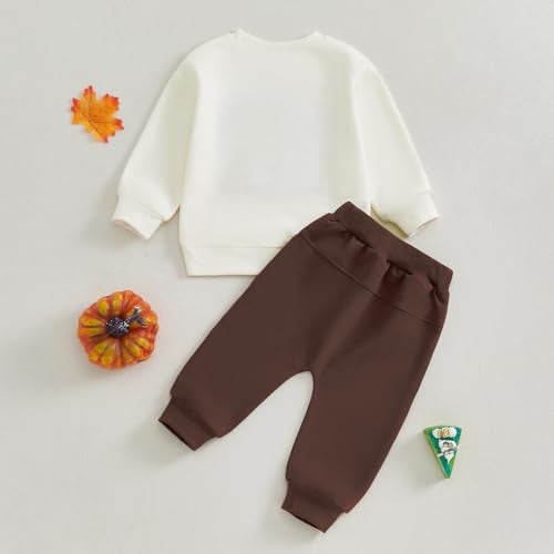JLKGICF Toddler Boys Thanksgiving Outfits Letter Embroidered Long Sleeve Sweatshirts and Pants Set Fall Winter Clothes (Coffee, 2-3T) - Image 4