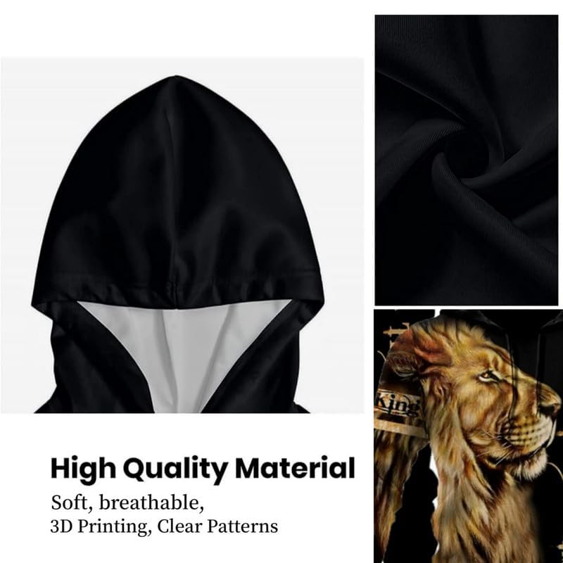 prigridche Brown Sweatsuit Men,Wolf & Lion 3D Printed Men's Hoodies Sweater Set Pullover Tracksuit for Big 2 Piece Sweatshirt Suit - Image 3