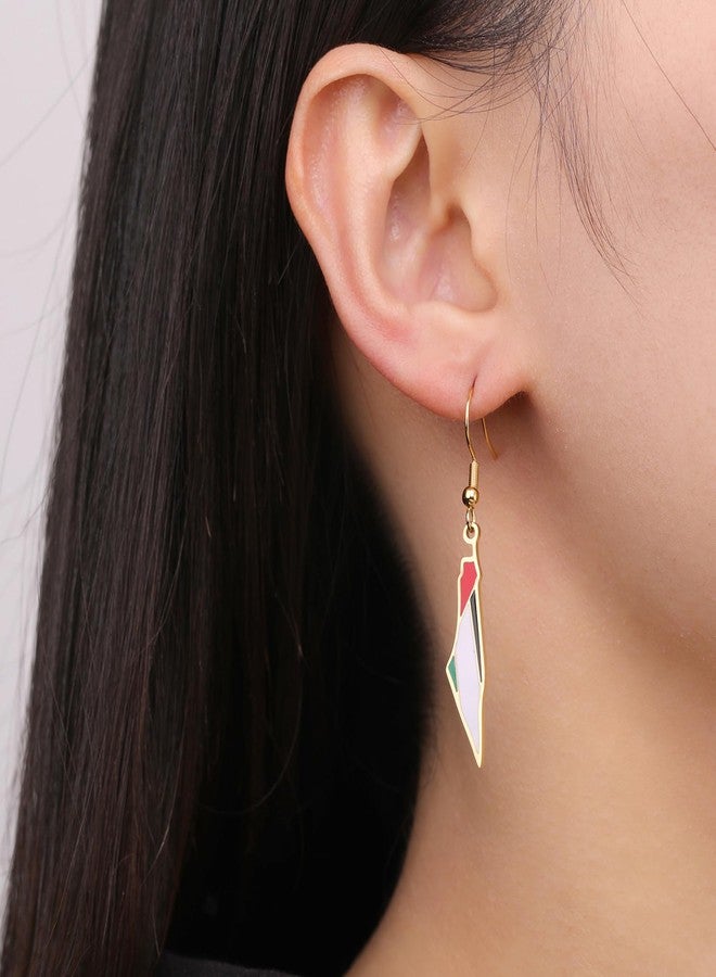 EUEAVAN Palestine Dangle Drop Earrings for Women Palestine Map Country Flag Print Earrings Bring Them Home Now Patriotic Jewelry Judaica Gift (gold) - Image 2