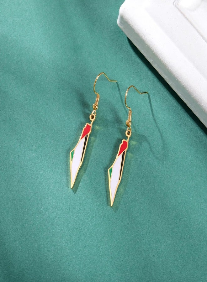 EUEAVAN Palestine Dangle Drop Earrings for Women Palestine Map Country Flag Print Earrings Bring Them Home Now Patriotic Jewelry Judaica Gift (gold) - Image 3