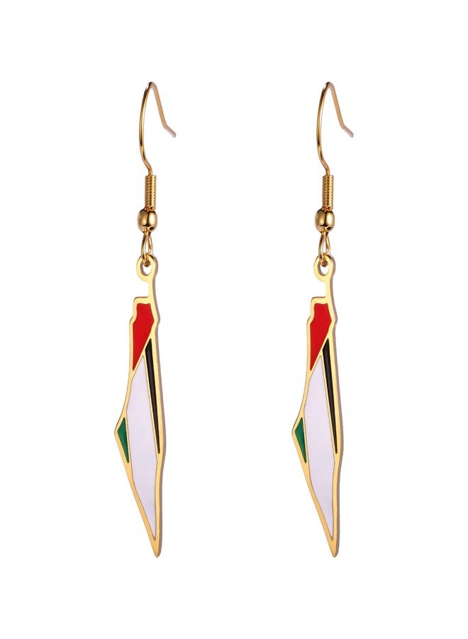 EUEAVAN Palestine Dangle Drop Earrings for Women Palestine Map Country Flag Print Earrings Bring Them Home Now Patriotic Jewelry Judaica Gift (gold) - Image 1