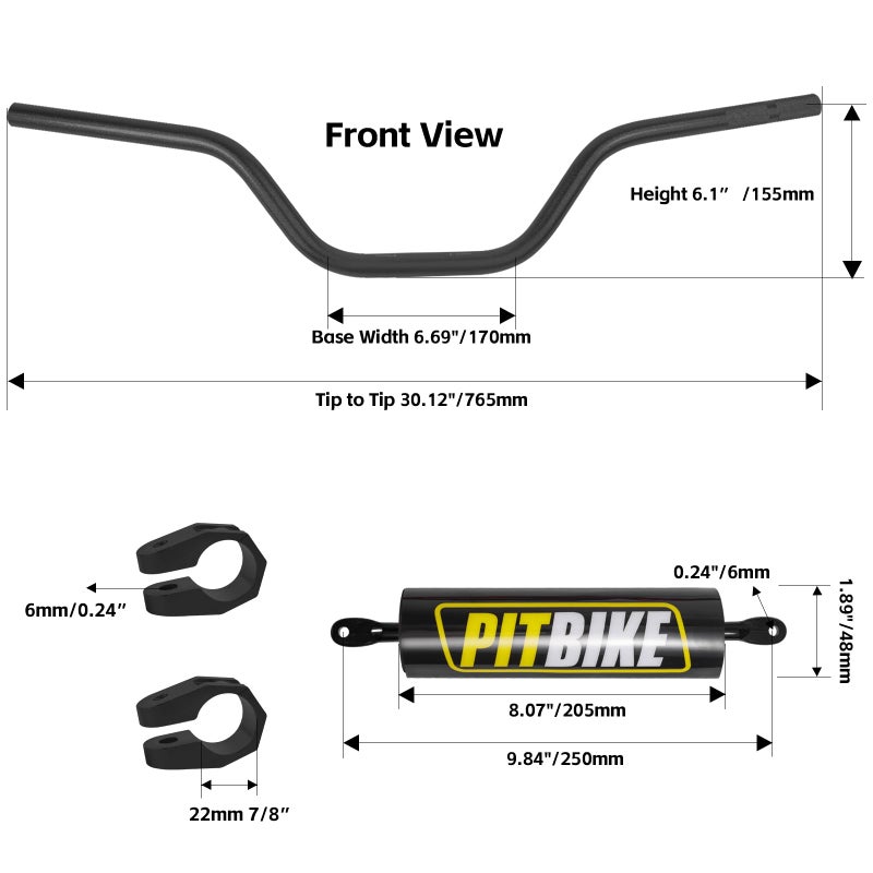 DAYIMADE 7/8" Pit Bike Handlebars with Foam Pad â€“ Motorcycle Handlebars for CRF YZF KXF KLX RMZ DRZ Dirt Bikes, ATV, Quad, E-Bike Mods,T6 Aluminum 7/8 Motorcycle Handlebar Upgrade (Black) - Image 3