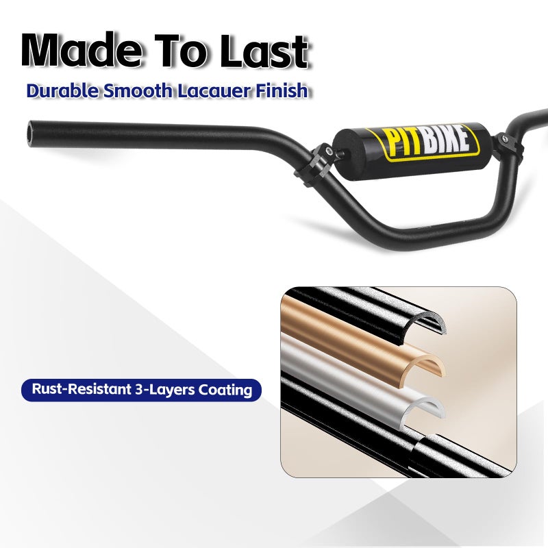 DAYIMADE 7/8" Pit Bike Handlebars with Foam Pad â€“ Motorcycle Handlebars for CRF YZF KXF KLX RMZ DRZ Dirt Bikes, ATV, Quad, E-Bike Mods,T6 Aluminum 7/8 Motorcycle Handlebar Upgrade (Black) - Image 2