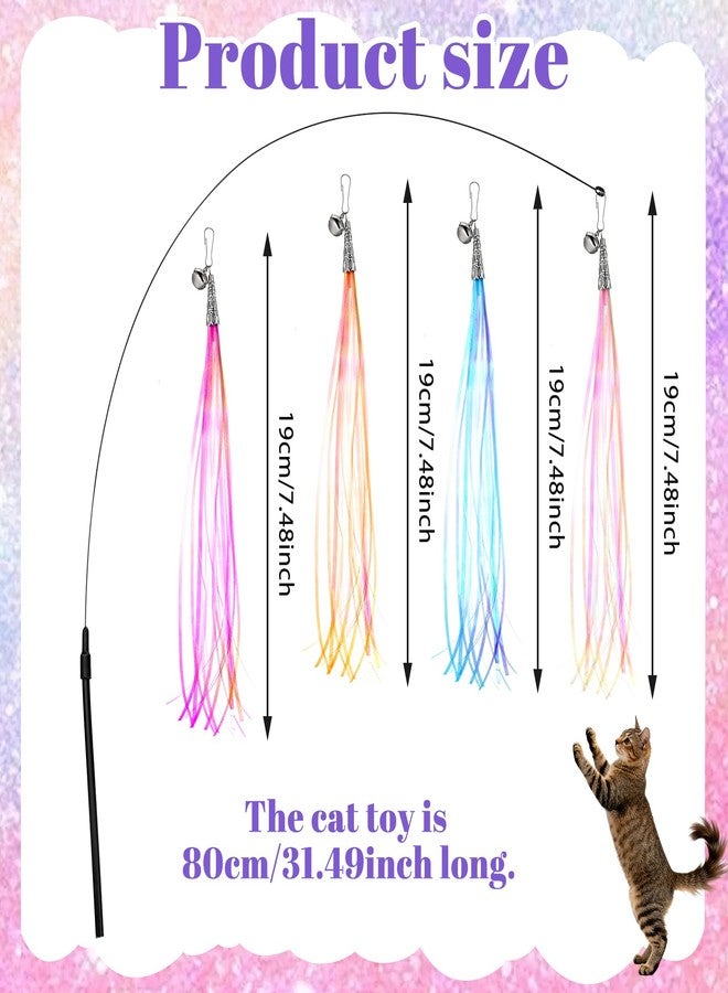salbsever Cat Wand Toys, Colorful Cat Toys with Bells 31.5" Cats Teaser Wand and 4 Tassles for Indoor Cats Keeping Fit - Image 2