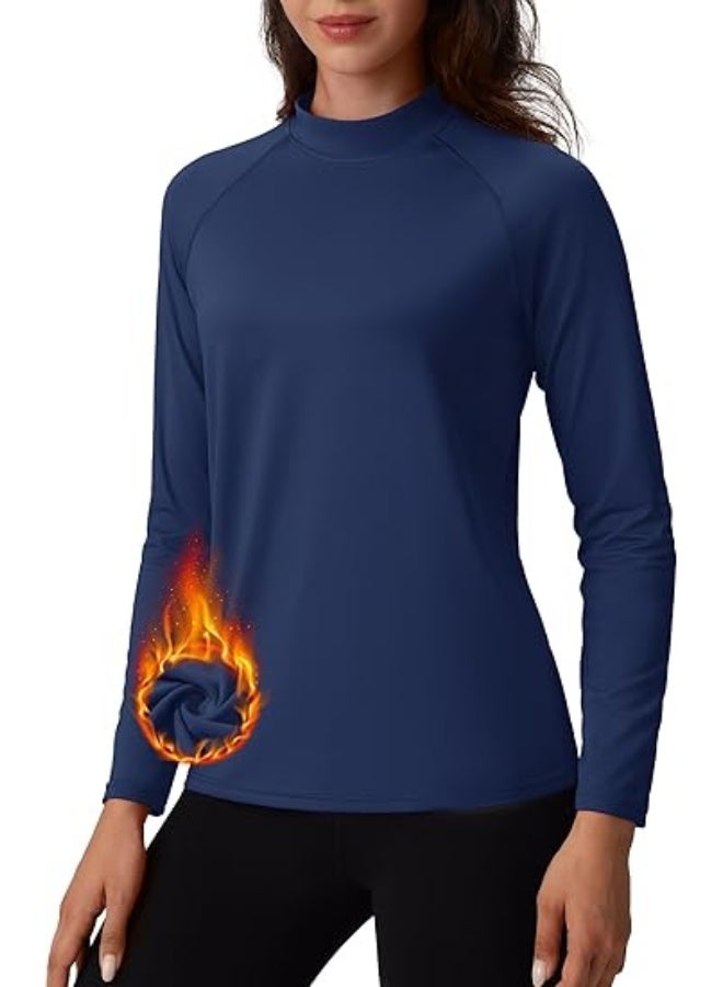 Women's Thermal Shirts Mock Turtle Neck Long Sleeve Undershirt Fleece Warm Athletic Tops Winter Base Layer - Image 1