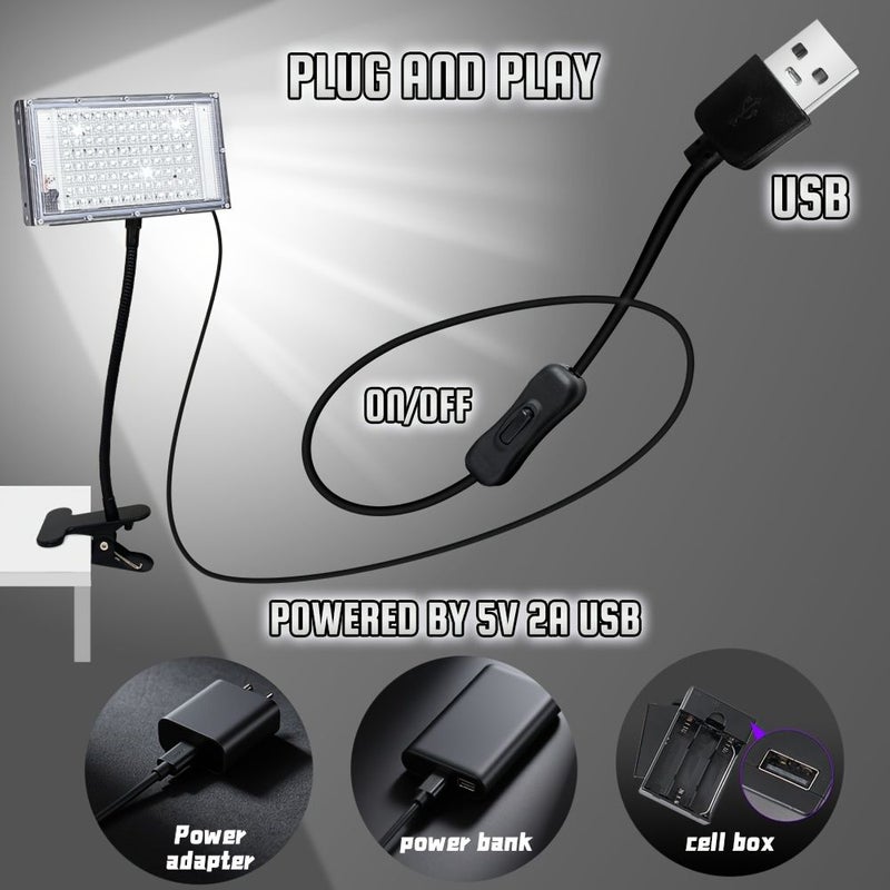 مصباح مشبك محمول بـ 50 لمبة LED مع طاقة USB 5 فولت، إضاءة بيضاء 6000 كلفن، وسلك طاقة بطول 59.06 بوصة مع مفتاح، عبوة من قطعة واحدة - Image 4