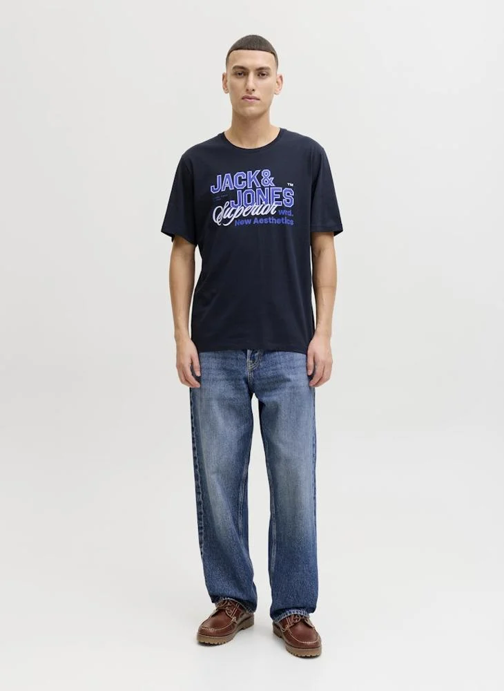 JACK & JONES Navy Blazer Graphic Crew Neck T-Shirt for Men | Best Price UAE