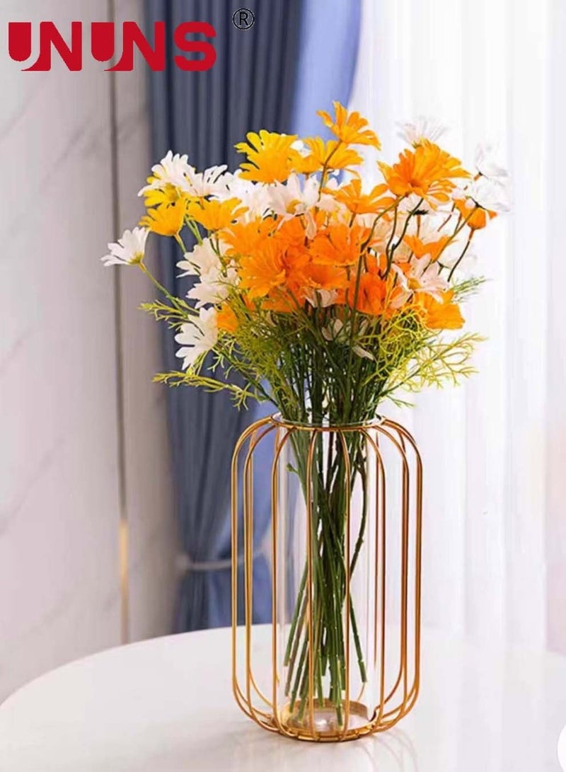 UNUNS Gold Table Vase,Metal Frame Geometric Vase Test Tube Clear Glass Vase Hydroponic Plants,Bud Vase For Home Desktop Decor,Lantern Vasefor Decor - Image 5