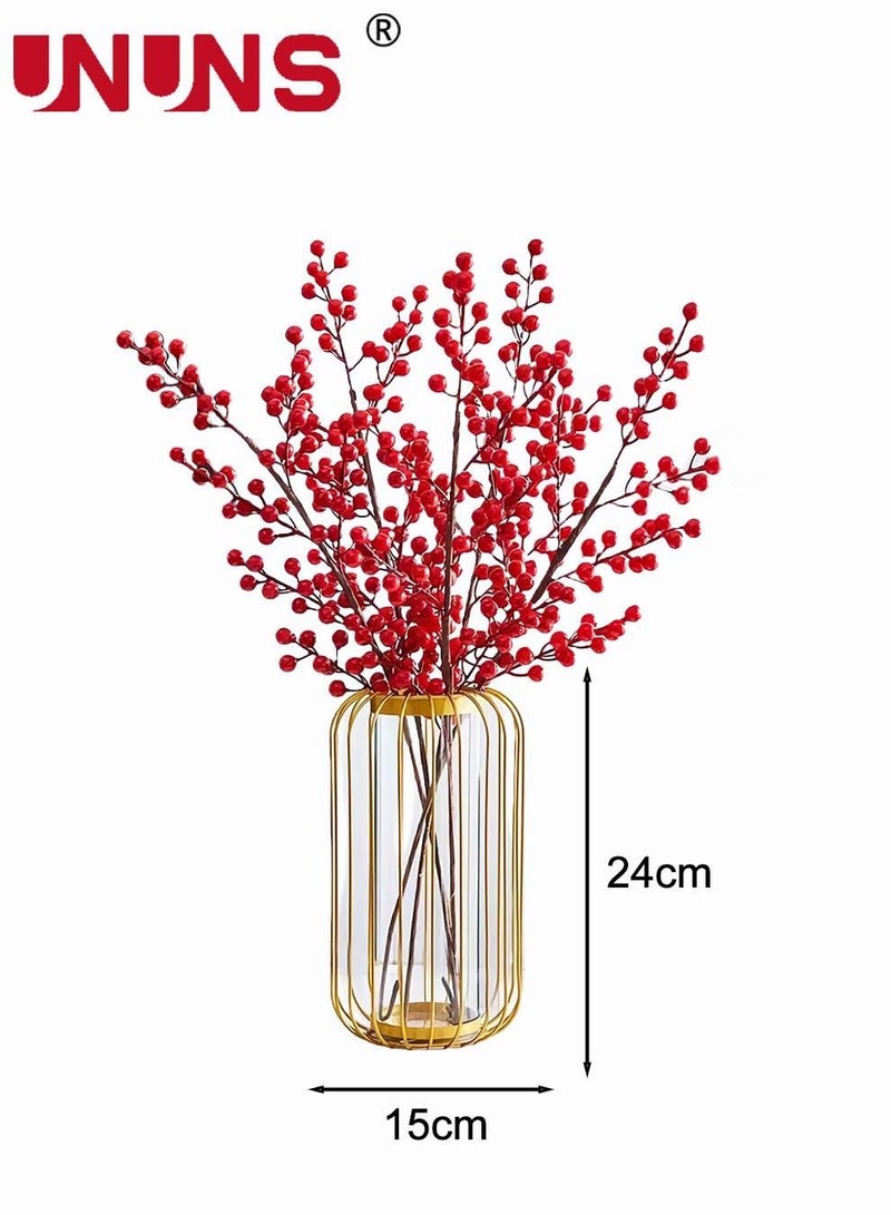 Gold Table Vase,Metal Frame Geometric Vase Test Tube Clear Glass Vase Hydroponic Plants,Bud Vase For Home Desktop Decor,Lantern Vasefor Decor