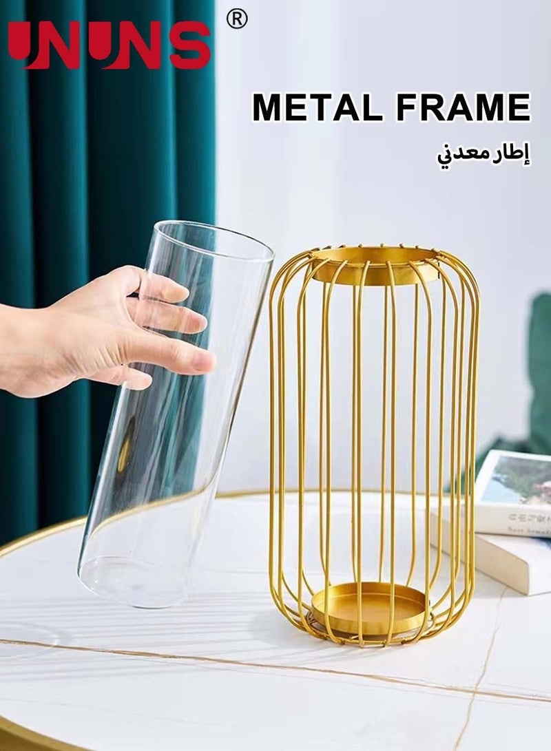 UNUNS Gold Table Vase,Metal Frame Geometric Vase Test Tube Clear Glass Vase Hydroponic Plants,Bud Vase For Home Desktop Decor,Lantern Vasefor Decor - Image 3