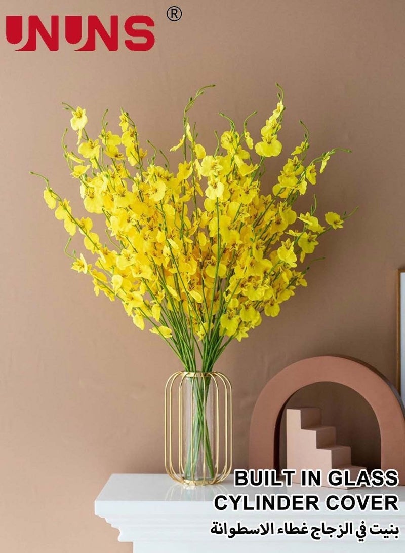 UNUNS Gold Table Vase,Metal Frame Geometric Vase Test Tube Clear Glass Vase Hydroponic Plants,Bud Vase For Home Desktop Decor,Lantern Vasefor Decor - Image 2