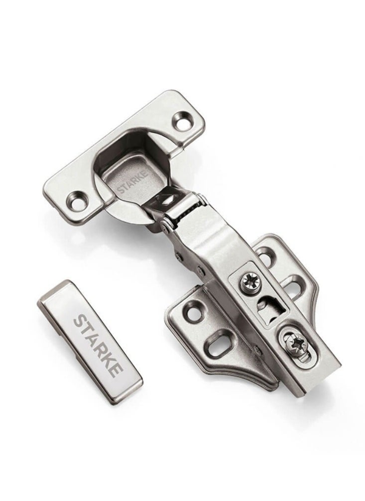 STARKE Pack of 1 Full Over Lay Soft Close Fast Mounted 1 Section Force Buffering Hinge - Silver, 105 Degree Opening Angle, 14-22 mm Application, Protective Cover & Screws included.  - Image 1