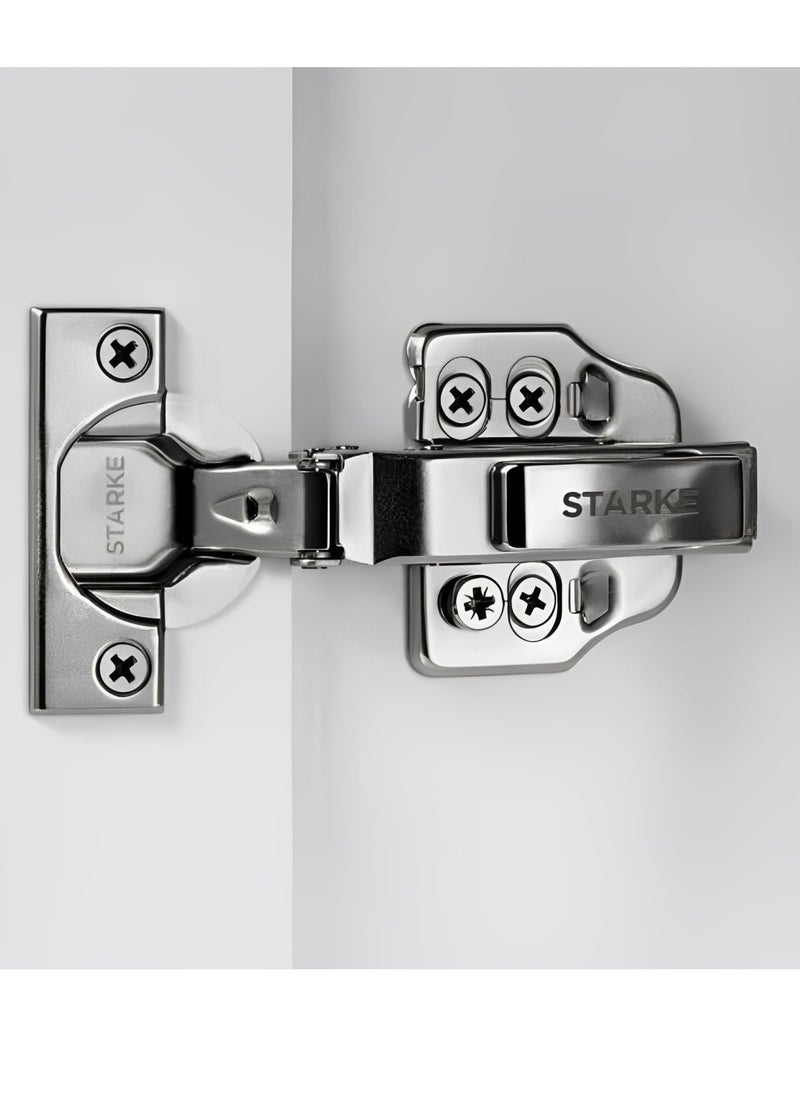 STARKE Pack of 1 Full Over Lay Soft Close Fast Mounted 1 Section Force Buffering Hinge - Silver, 105 Degree Opening Angle, 14-22 mm Application, Protective Cover & Screws included.  - Image 2