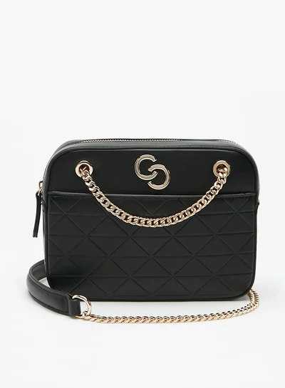 سيليست Women's Embossed Crossbody Bag with Chain Strap and Zip Closure