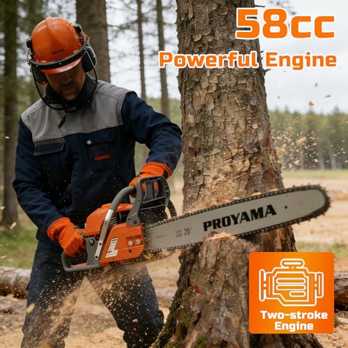 PROYAMA 58CC 2-Cycle Gas Powered Chainsaw, 16-Inch Top Handle Chain Saw, Gasoline Chainsaw 20-Inch for Tree Wood Cutting - Image 3