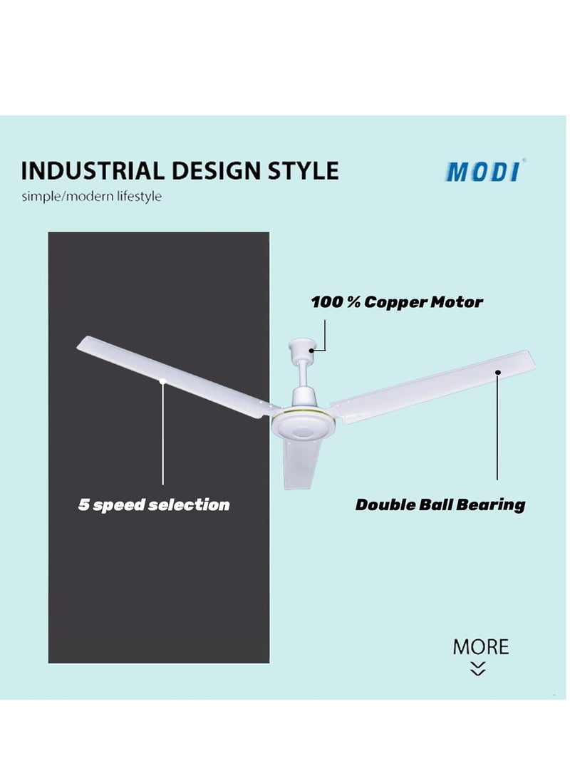 MODI Indoor Ceiling Fan - 52 Inch | Three-Blade Indoor Ceiling Fan Brushed Nickel with Brushed Nickel Steel Blades, Silver  - Image 3