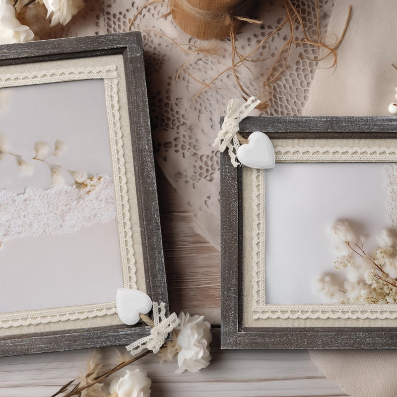 Afuly 8x10 Picture Frame Wooden Distressed Rustic Photo Frame with White Heart Burlap Lace, Solid Wood Frame for Farmhouse Wall Tabletop Home Decor Anniversary Wedding Gifts for Mom Grandma - Image 4