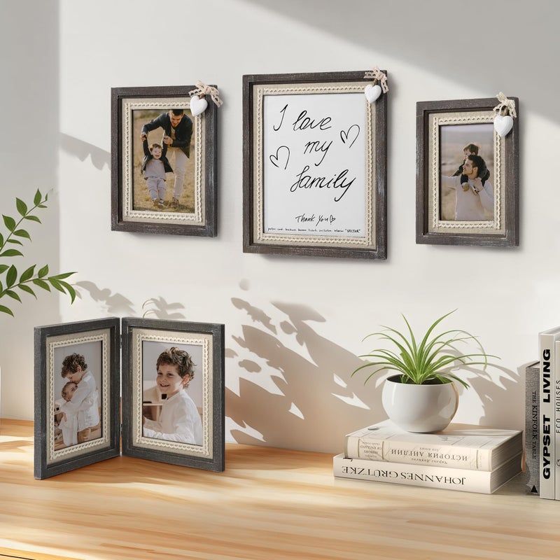 Afuly 8x10 Picture Frame Wooden Distressed Rustic Photo Frame with White Heart Burlap Lace, Solid Wood Frame for Farmhouse Wall Tabletop Home Decor Anniversary Wedding Gifts for Mom Grandma - Image 5