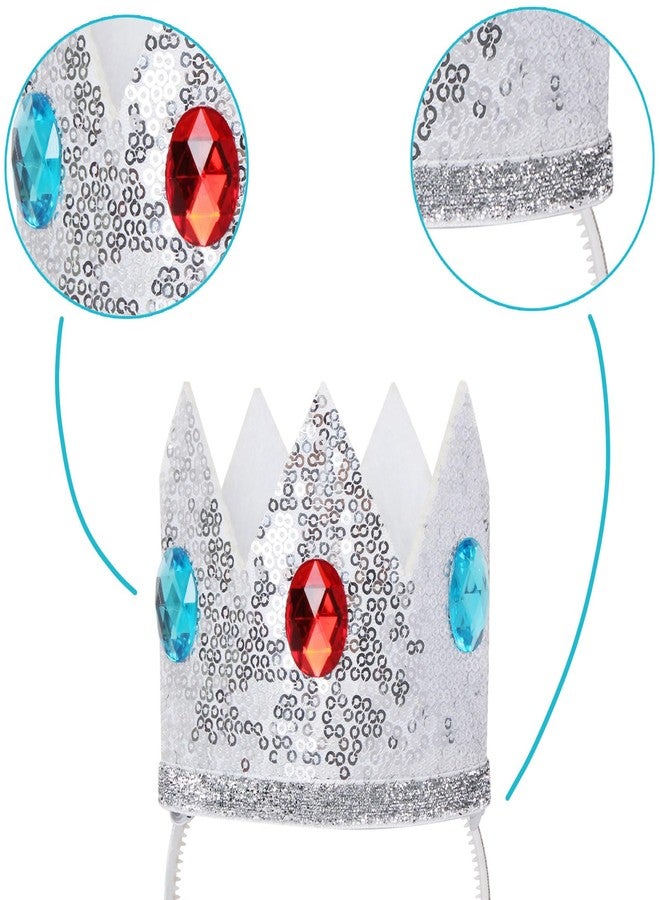 ICECUTE طقم إكسسوارات تاج الأميرة من آيس كيوت، 4 قطع، إكسسوارات تنكرية للأميرة للنساء والفتيات، فضي اللون - Image 2