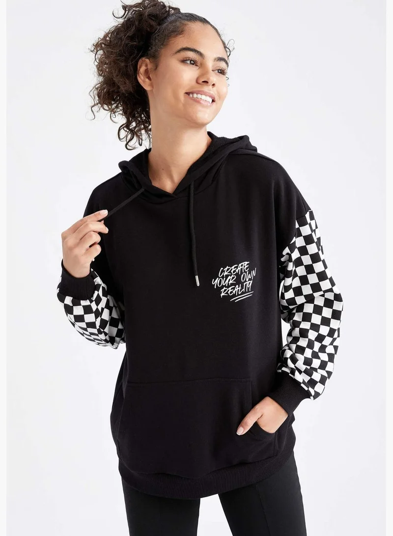 DeFacto Oversize Fit Long Sleeve Slogan Print Sweatshirt