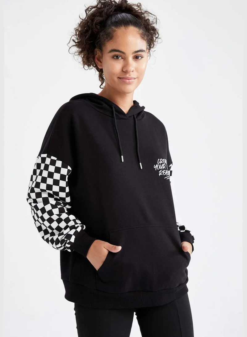 DeFacto Oversize Fit Long Sleeve Slogan Print Sweatshirt