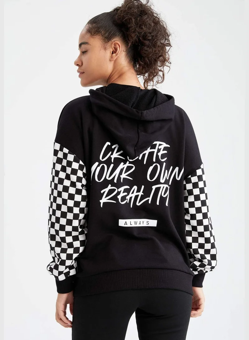 DeFacto Oversize Fit Long Sleeve Slogan Print Sweatshirt