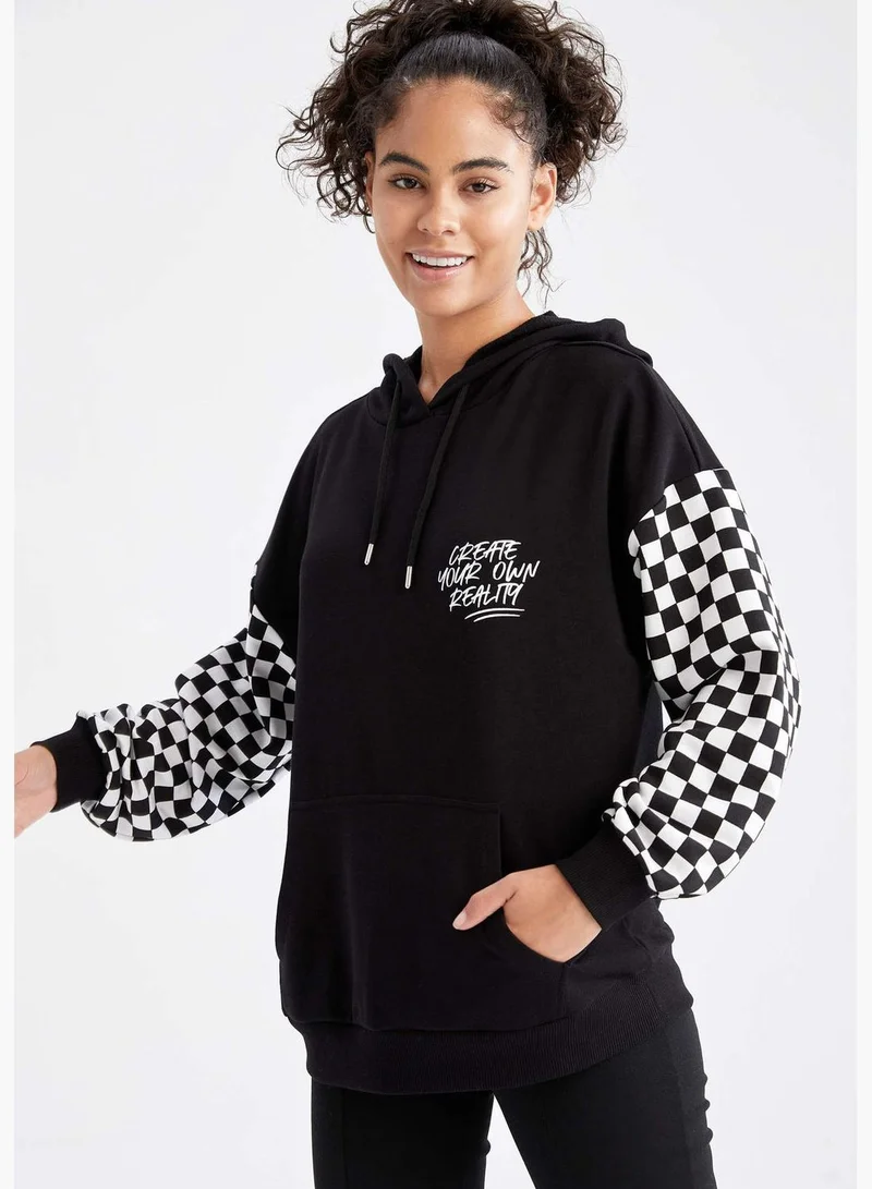 DeFacto Oversize Fit Long Sleeve Slogan Print Sweatshirt