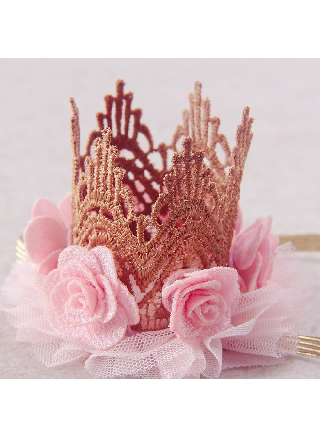 Nishine Nishine Lace Crown Headband for Baby Girls Birthday Party Photography Gift (Pink)  - Image 4