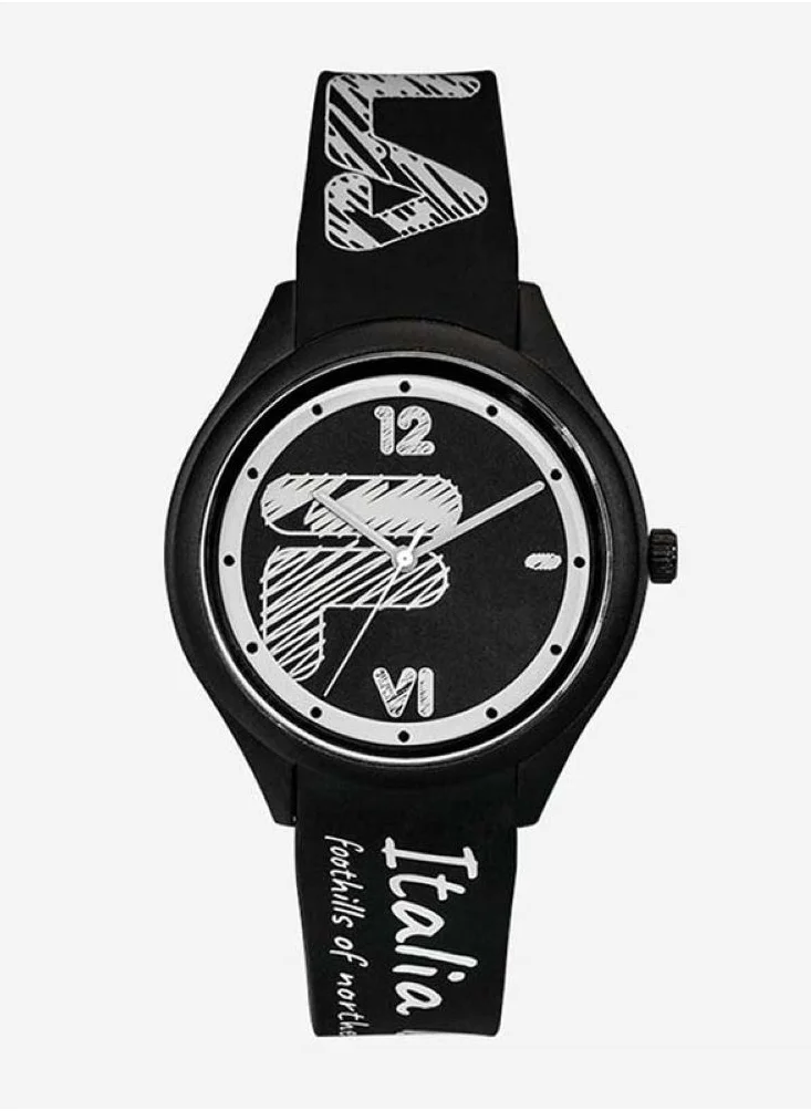 FILA FILA ADULT UNISEX ANALOGUE WATCH PLASTIC CASE BLACK SILICONE STRAP, 38-321-302