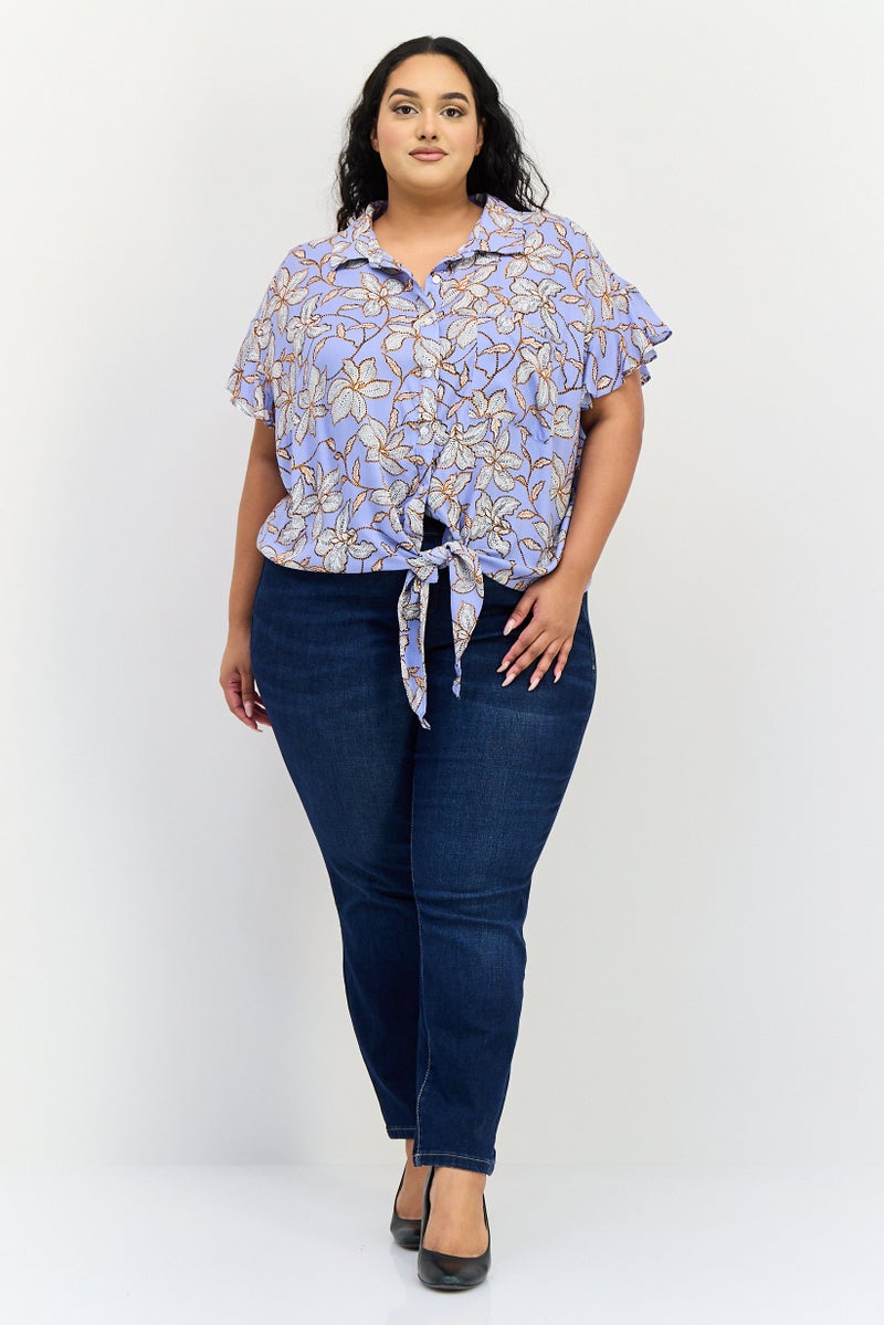 Jessica Simpson Women Plus Size Spread Collar Short Sleeve Floral Print Shirt, Multicolor - Image 4