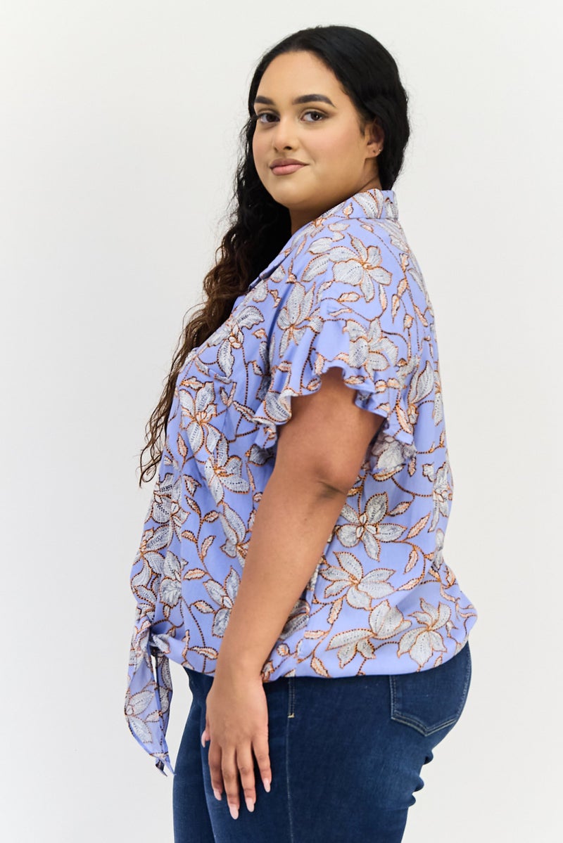 Jessica Simpson Women Plus Size Spread Collar Short Sleeve Floral Print Shirt, Multicolor - Image 2