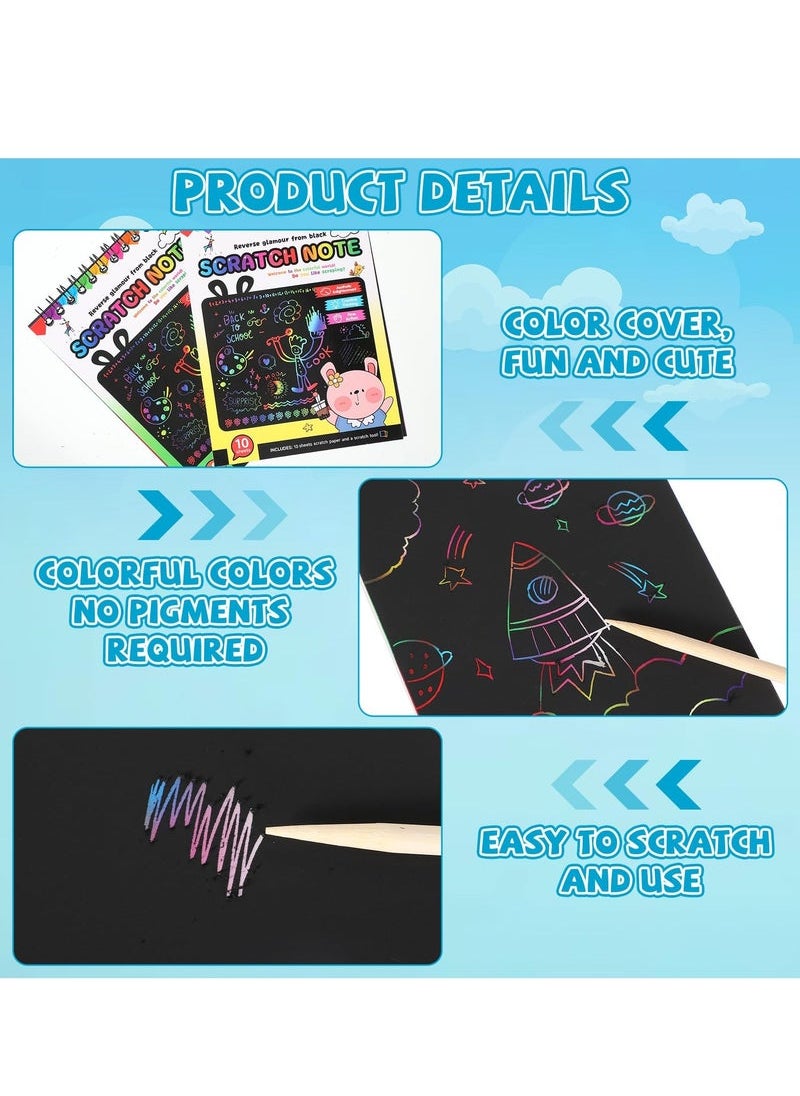 Captaintech Pack Rainbow Scratch Paper Art Notebooks for Kids, Scratch Note Pads,  Scratch Off Notebooks Rainbow Color Scratch Art Crafts Drawing Paper, Kids Birthday Party Gift  - Image 3