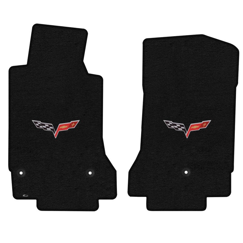 Lloyd Mats Custom-Fit Carpeted Floor Mats Premium Luxury Car Floor Liners for C6 Corvette Mats 2005-2007 (Charcoal, Front Mats - Flag) - Image 1