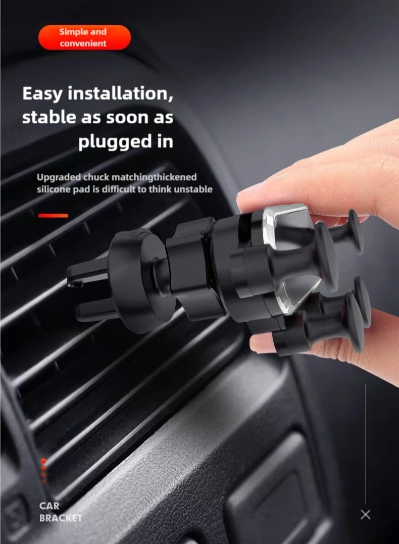 Car phone holder, retractable, universal for car air vent, compatible with iPhone, silver, stable mount, one-hand operation - Image 5