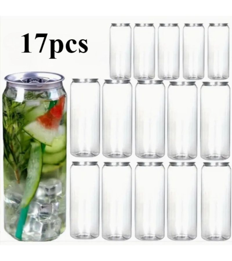 17PCS 16.91Oz Reusable Plastic Drink Can For Cold Beverages Portable Sealed Ideal For Sports Travel 500ml - Image 1