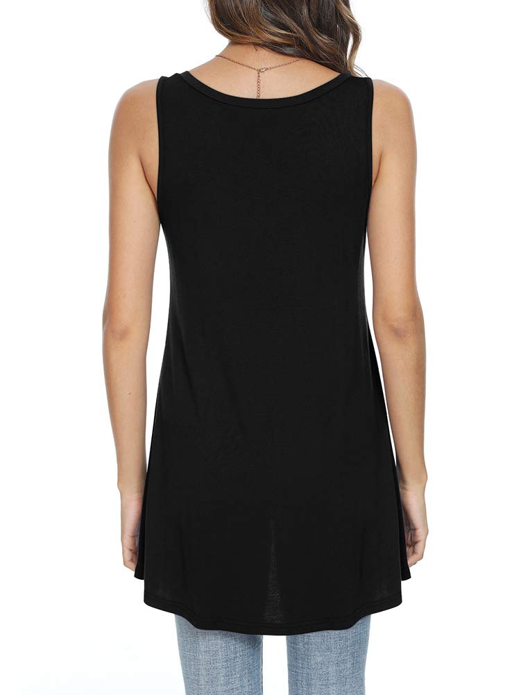 POPYOUNG Women's Long Tunic Tank to Wear with Leggings Summer V-Neck Sleeveless Tops Loose Shirts XL, Black - Image 4