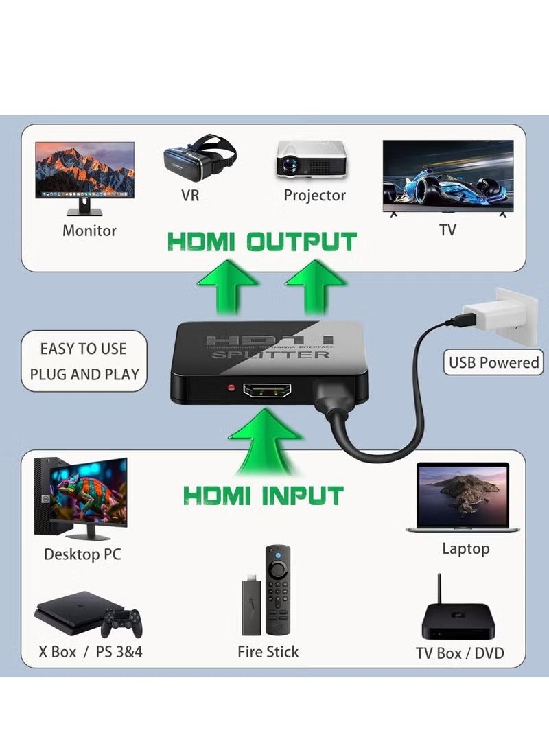 HDMI Splitter 1 in 2 Out 4K with Audio Synchronization – Dual HDMI Adapter for Dual Monitors, Extended & Mirrored Displays – Compatible with TV, PC, Game Consoles  - Image 5