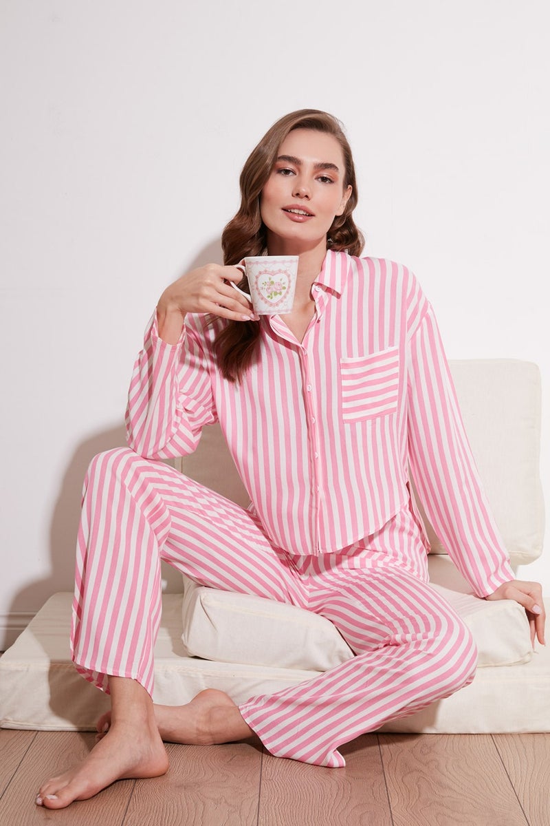 Lela Striped Comfortable Cut Wide Leg Pajama Set Women's Pajama Set 6110014  - Image 2
