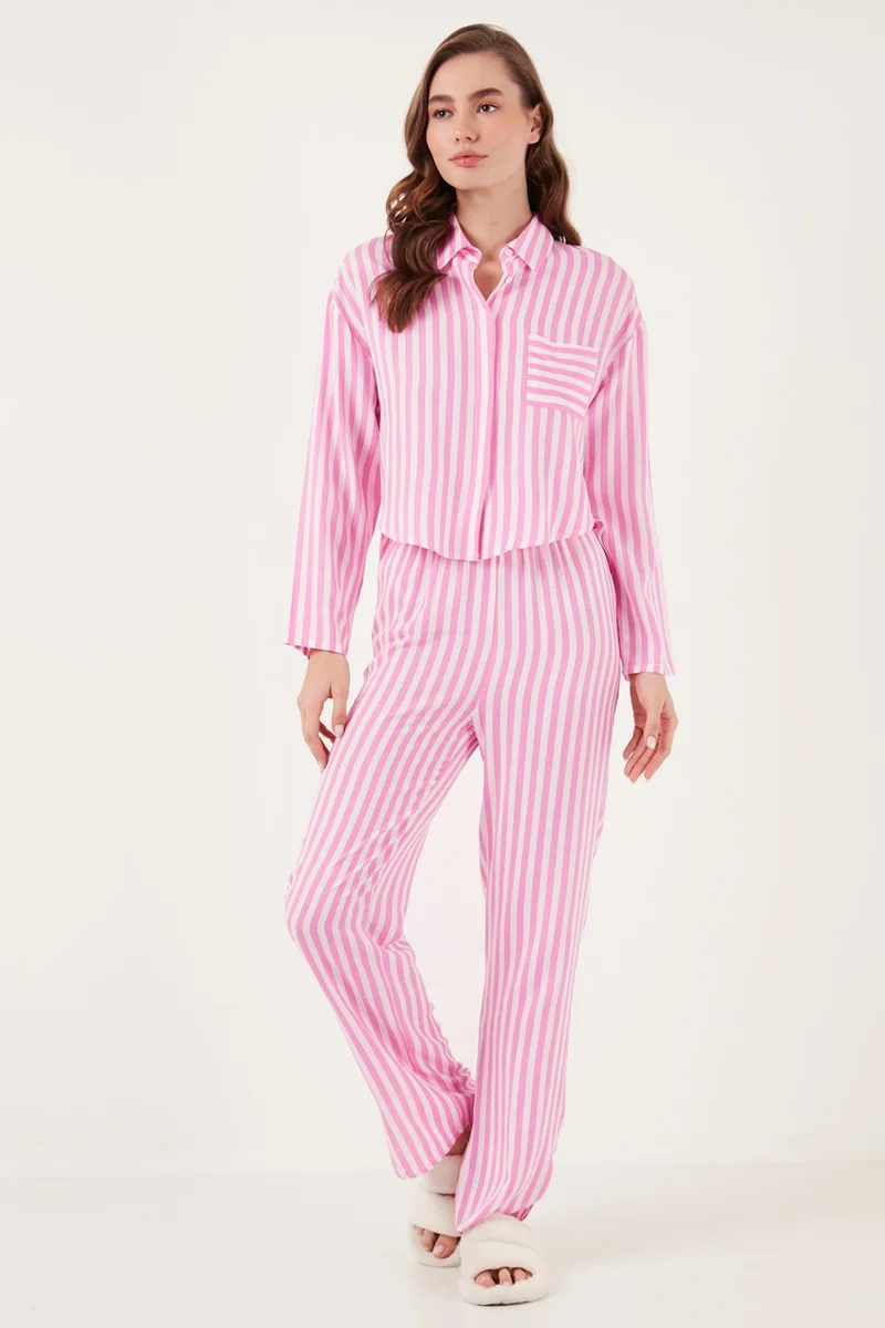 Lela Striped Comfortable Cut Wide Leg Pajama Set Women's Pajama Set 6110014