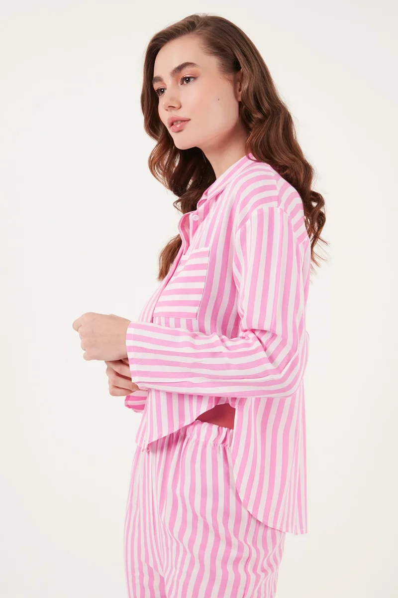 Lela Striped Comfortable Cut Wide Leg Pajama Set Women's Pajama Set 6110014