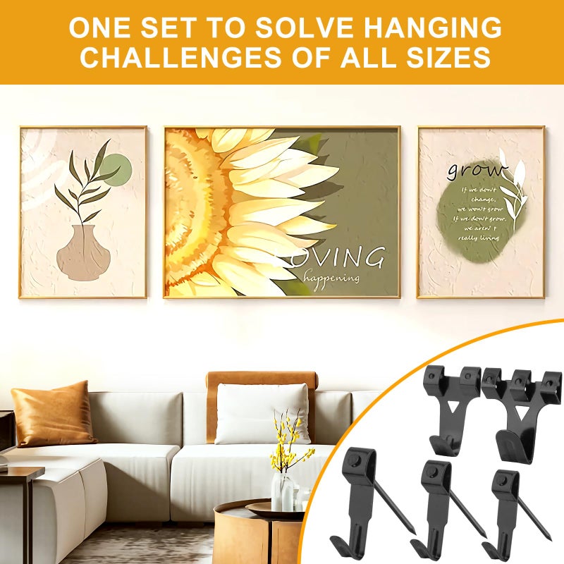 KURUI Picture Hangers, 385Pcs Picture Hanging Kit with Heavy Duty Picture Hanging Hooks, Sawtooth, Hardware Nails and Picture Hanging Tool, Wall Hangers for Frame, Painting, Art, Photo (Black) - Image 2